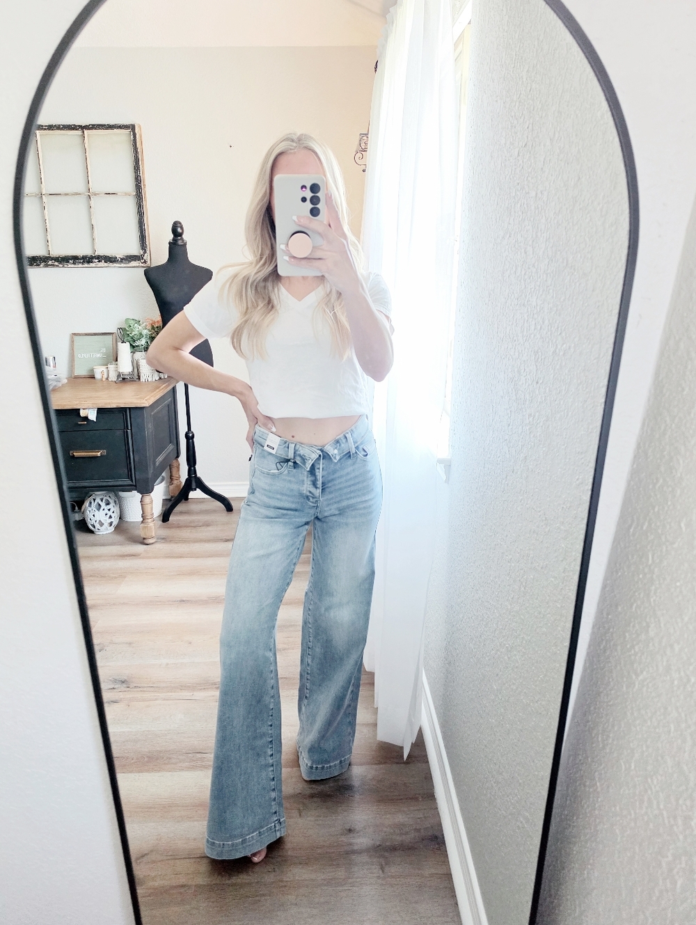 Judy Blue MR Light Wash Retro Wide Leg Jeans Button Fold Over Waist Various NEW - Picture 16 of 16